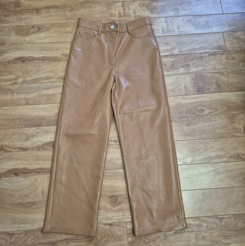 Wilfred Aritzia Women's Cognac Edgy Faux Leather Melina Cropped Pant Size 0 - Picture 5 of 10